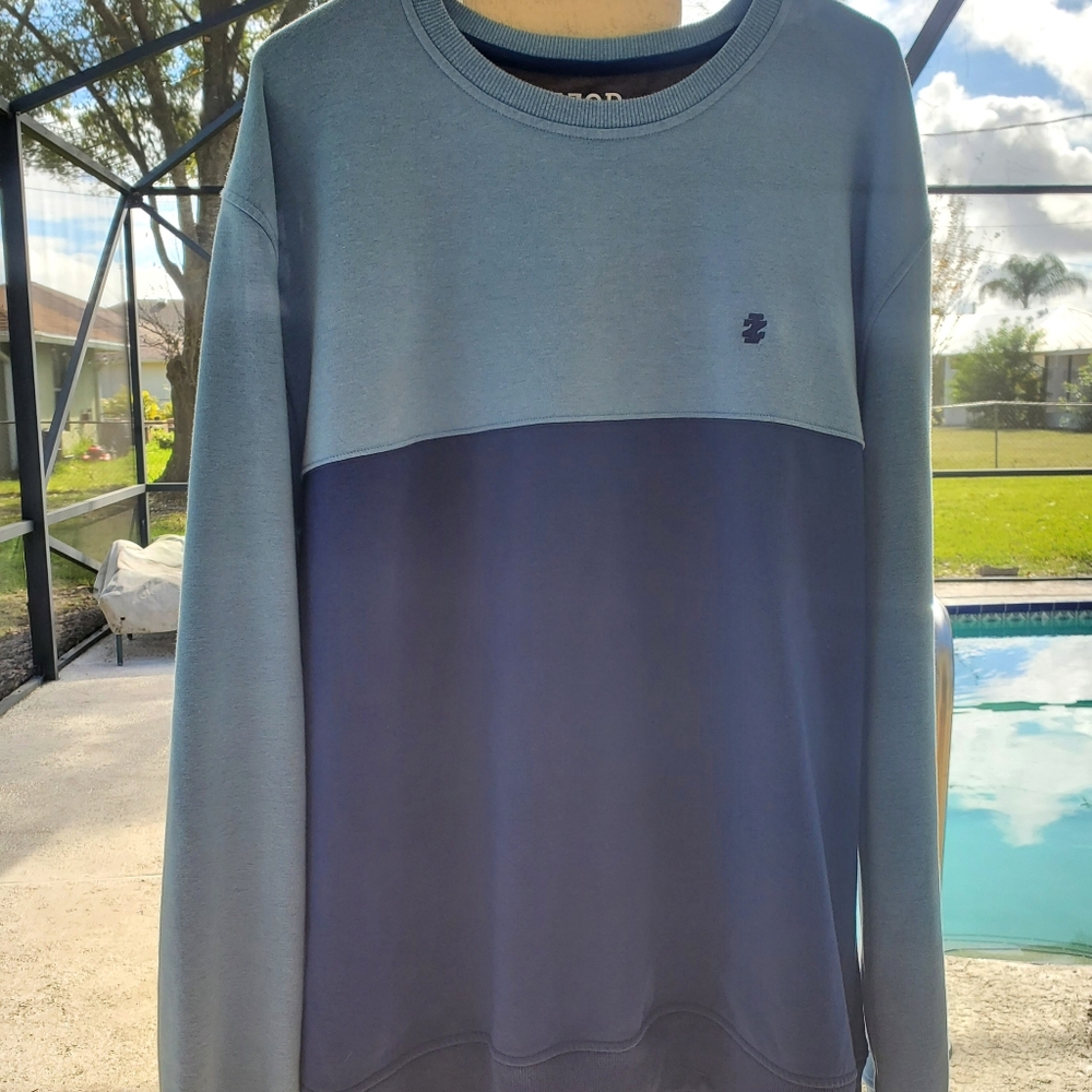 IZOD Advantage Fleece Blue Color Block Crew Neck Sweatshirt, Size XXL